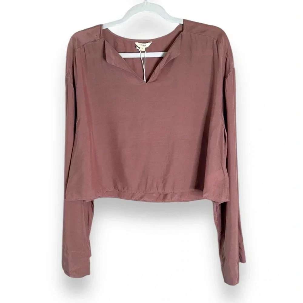 NWT Nap Loungewear Cropped Bell Sleeve Blouse Mauve Pink Size Large